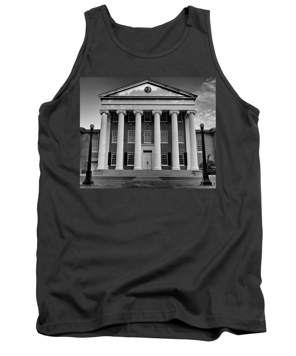 Lyceum Tank Top featuring the photograph Ole Miss Lyceum Black and White by Joshua House
