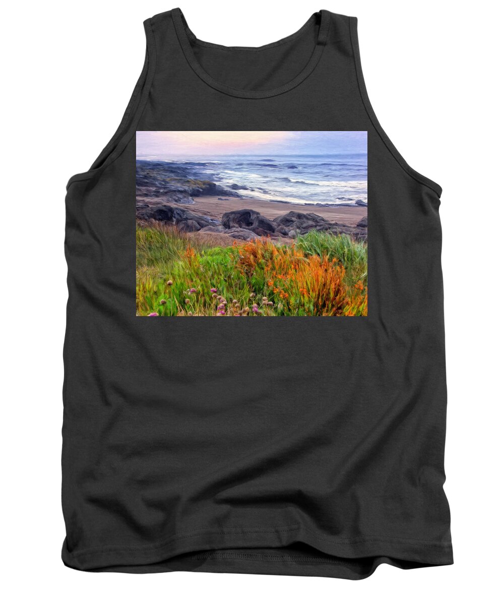 Oregon Tank Top featuring the painting Oregon Coast Wildflowers by Dominic Piperata