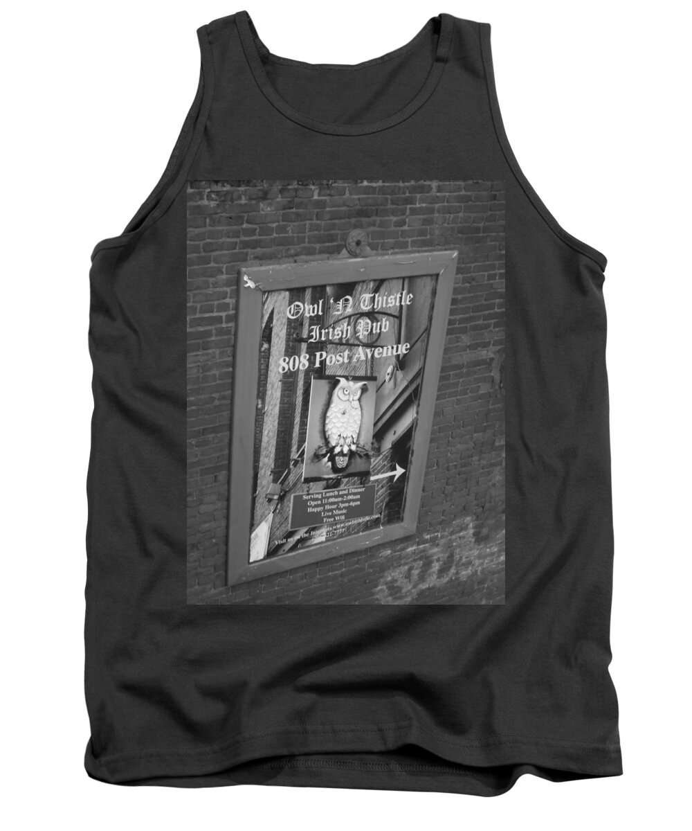 The Owl N Thistle Irish Pub Tank Top featuring the photograph Owl And Thistle Irish Pub by Kym Backland