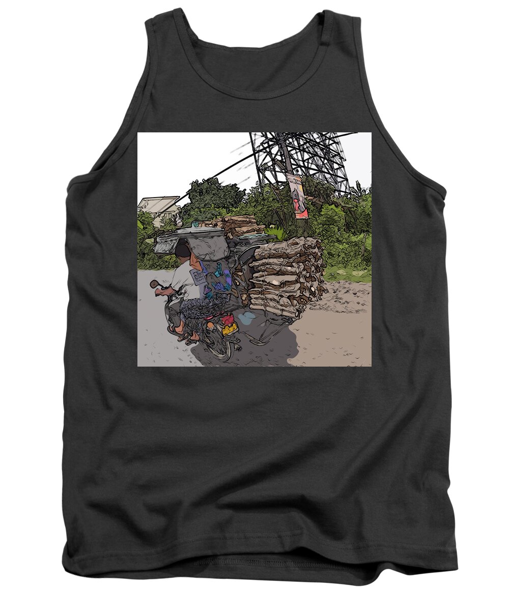 Philippines Tank Top featuring the painting Philippines 2797 Firewood Transportation by Rolf Bertram