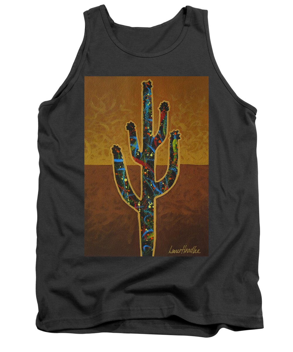 Cactus Tank Top featuring the painting Saguaro Gold by Lance Headlee