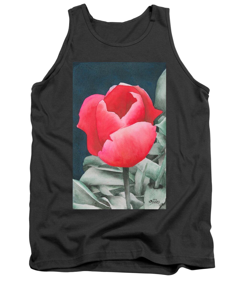 Flower Tank Top featuring the painting Single Tulip by Ken Powers