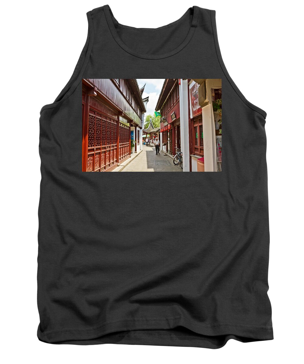 Asian Tank Top featuring the photograph street scenery at the Qibao Ancient Town by Jiayin Ma
