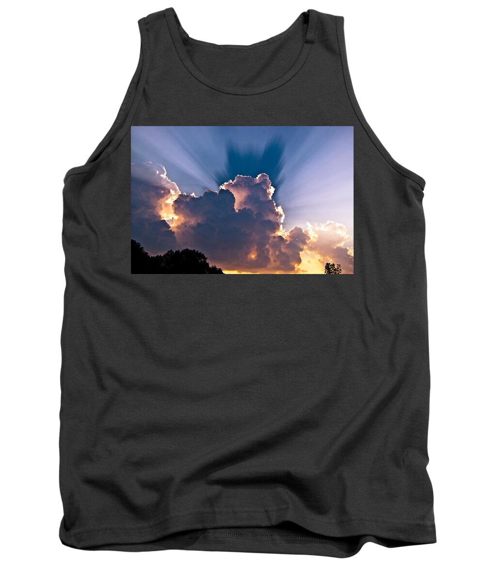Sun Tank Top featuring the photograph Sun Rays and Clouds by Amber Flowers