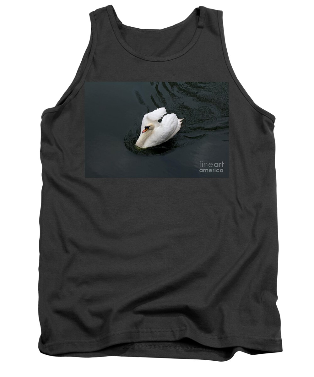 White Tank Top featuring the photograph Swan on black water by Les Palenik