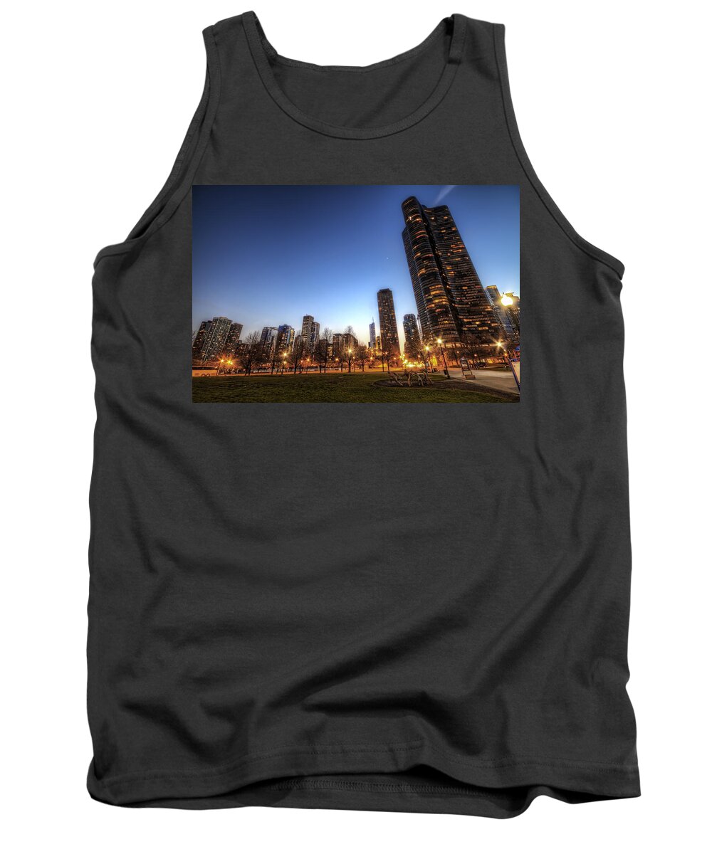 Hdr Tank Top featuring the photograph Twilight in Chicago by Brad Granger