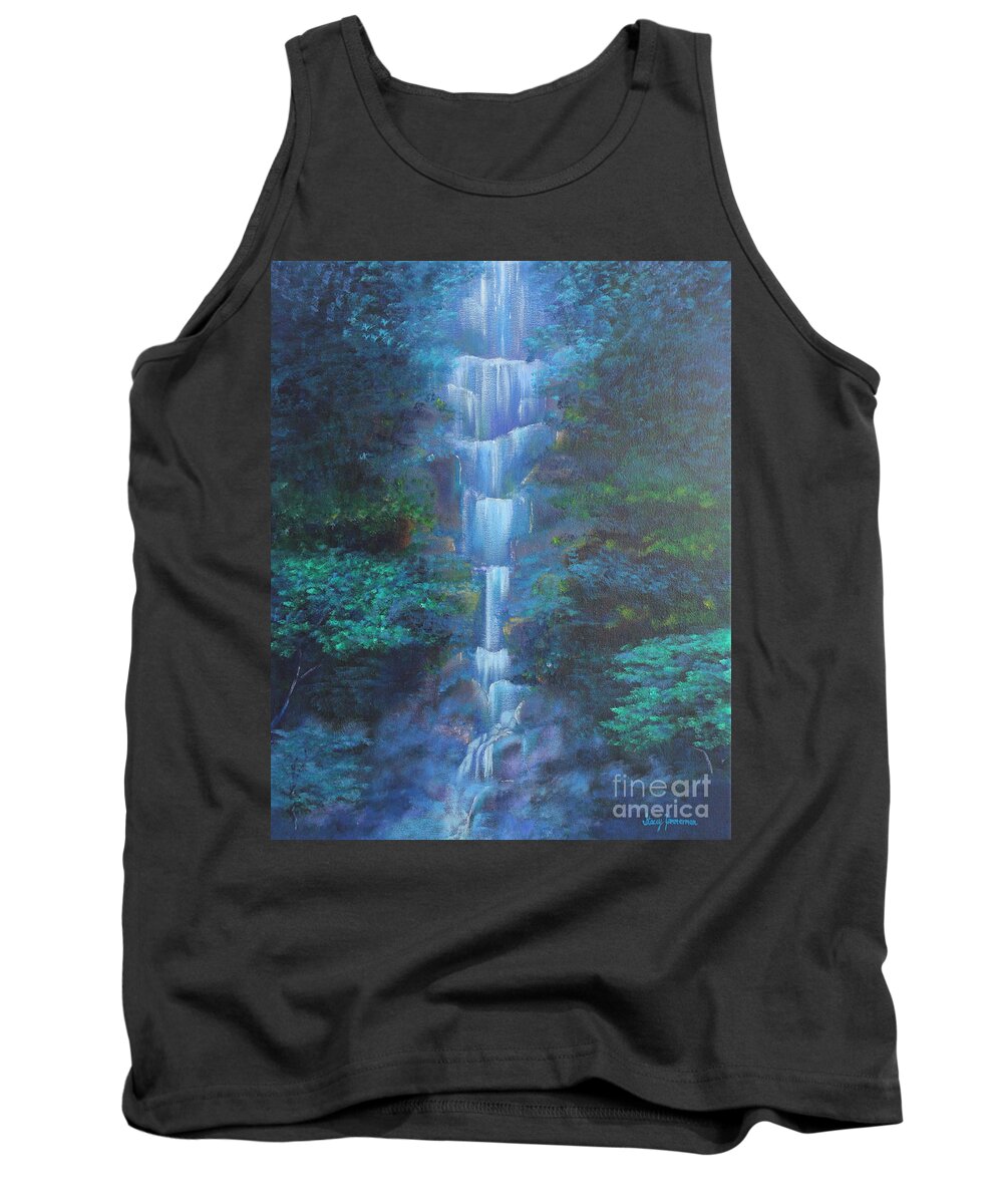 Waterfall Tank Top featuring the painting Waterfall Symphony by Stacey Zimmerman