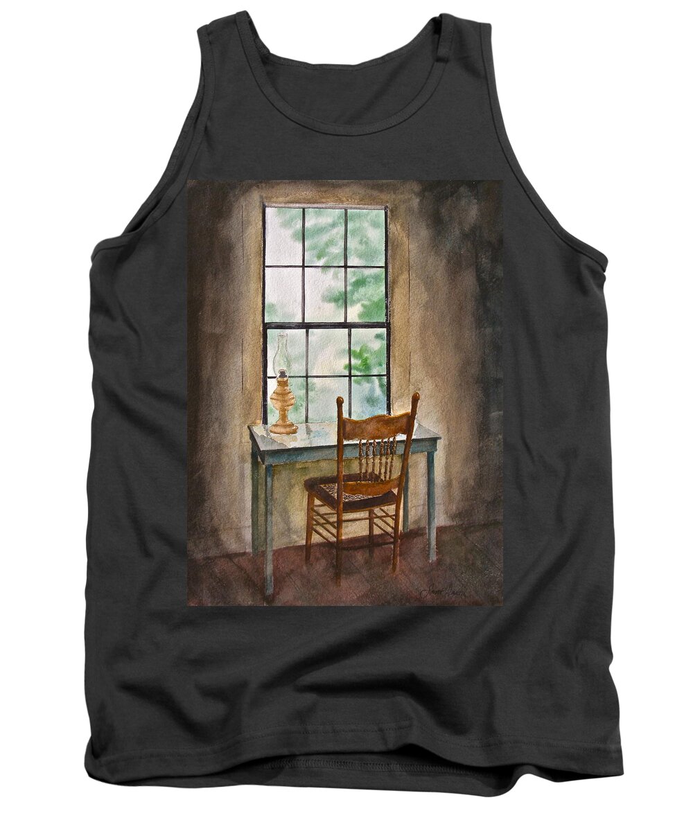 Desk Tank Top featuring the painting Window Seat by Frank SantAgata