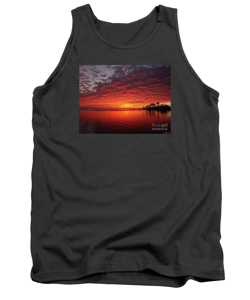 20110205 Tank Top featuring the photograph 0205 Awesome Sunset Colors on Santa Rosa Sound by Jeff at JSJ Photography