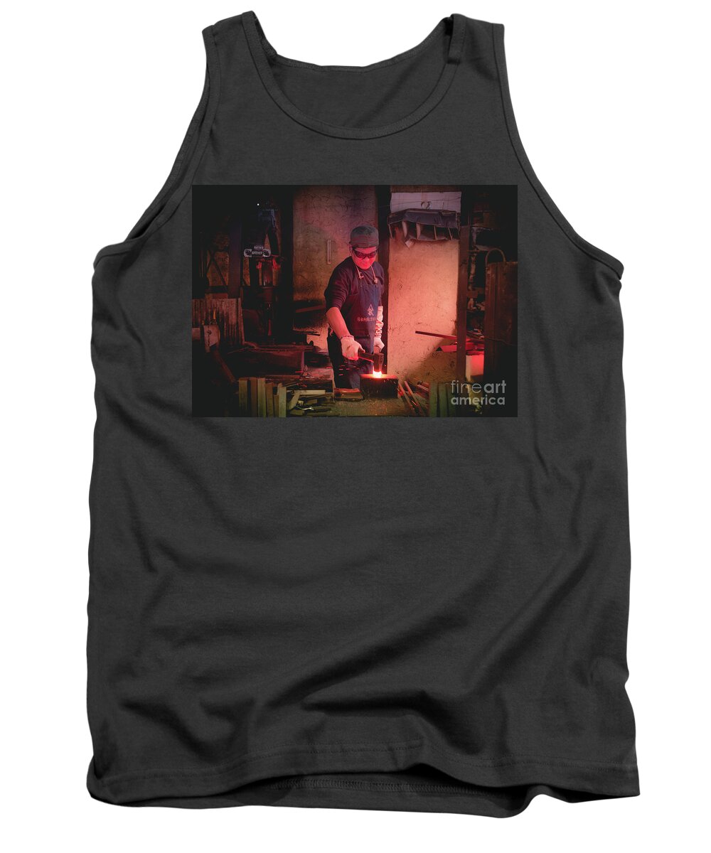 Blacksmith Tank Top featuring the photograph 4th Generation Blacksmith, Miki City Japan by Perry Rodriguez
