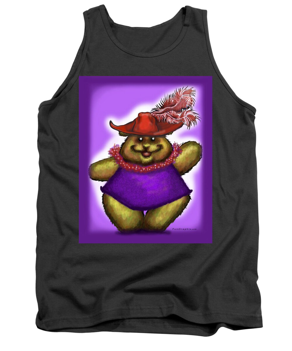 Bear Tank Top featuring the digital art Bear in Red Hat #1 by Kevin Middleton