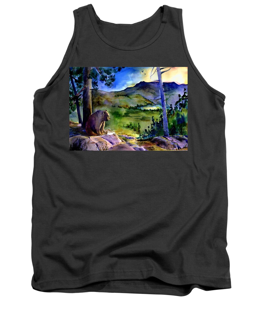 Bear Tank Top featuring the painting Bearly Light at Castle Peak #1 by Joan Chlarson