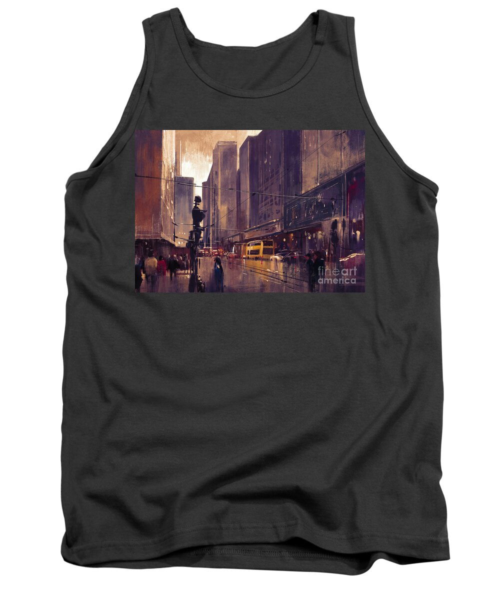 Abstract Tank Top featuring the painting City Street #1 by Tithi Luadthong