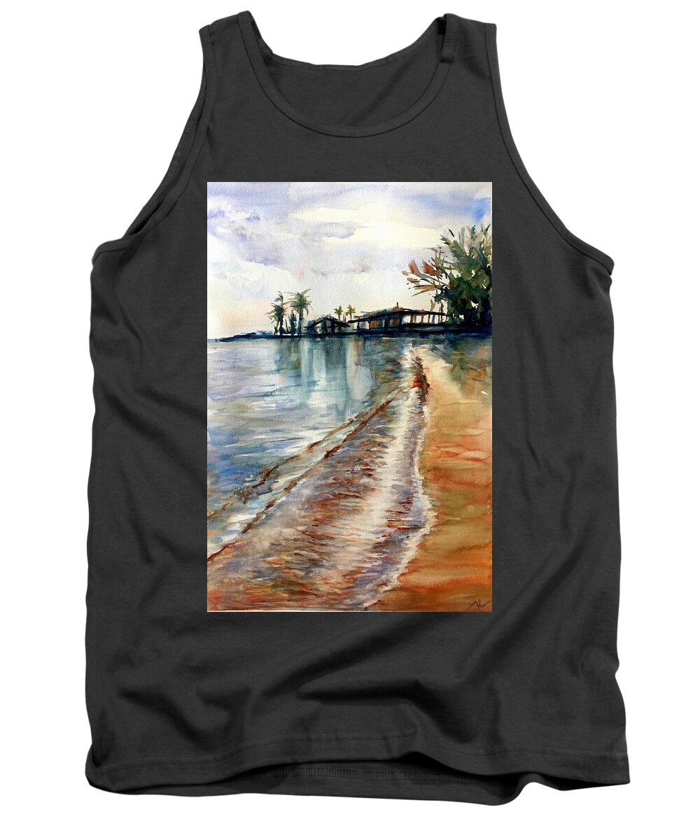 Ocean Tank Top featuring the painting Evening solitude #1 by Katerina Kovatcheva