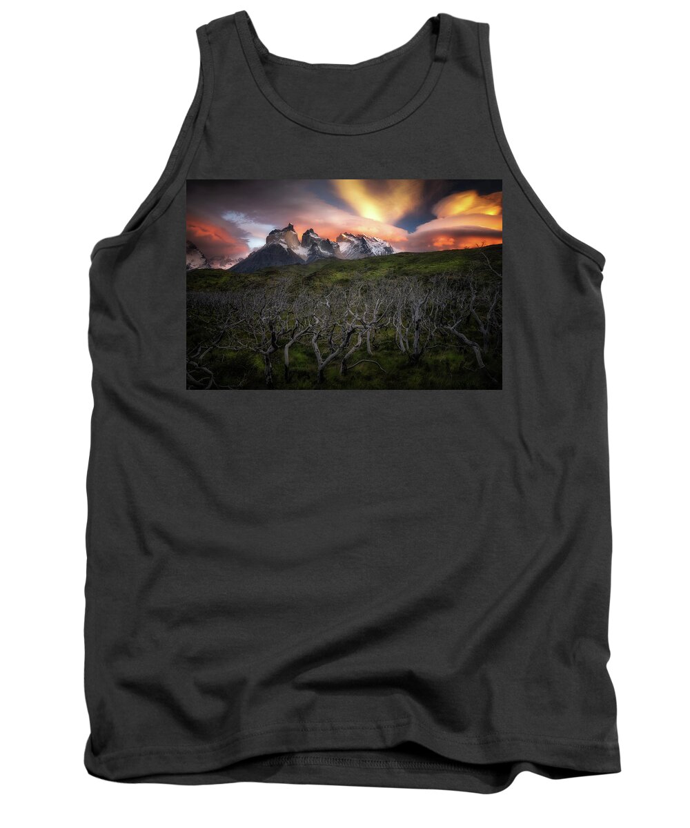Paine Massif Tank Top featuring the photograph Fire in the Sky #1 by Nicki Frates