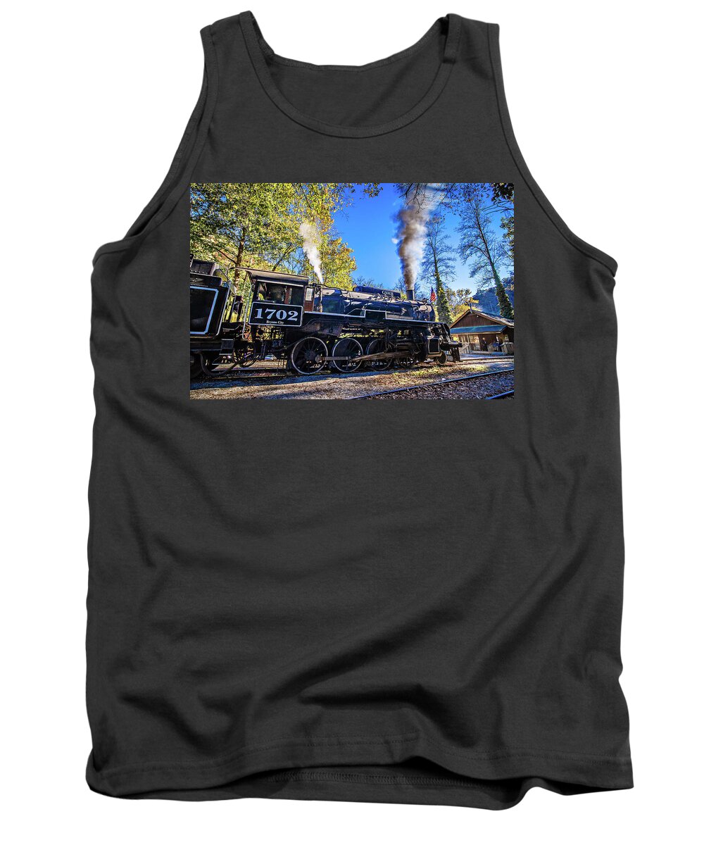 Great Smoky Mountains Tank Top featuring the photograph Great Smoky Mountains Rail Road Autumn Season Excursion #1 by Alex Grichenko