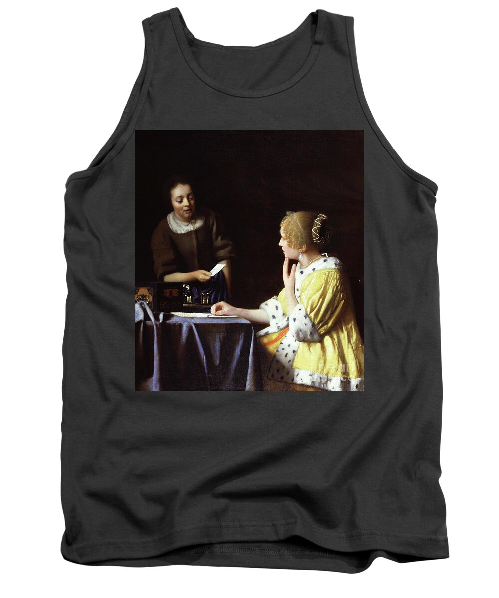 Vermeer Tank Top featuring the painting Mistress and Maid by Jan Vermeer