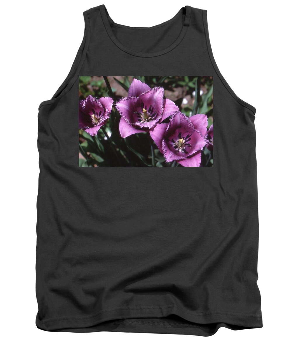 Abstract Tank Top featuring the digital art Purple Flowers Two #1 by Lyle Crump