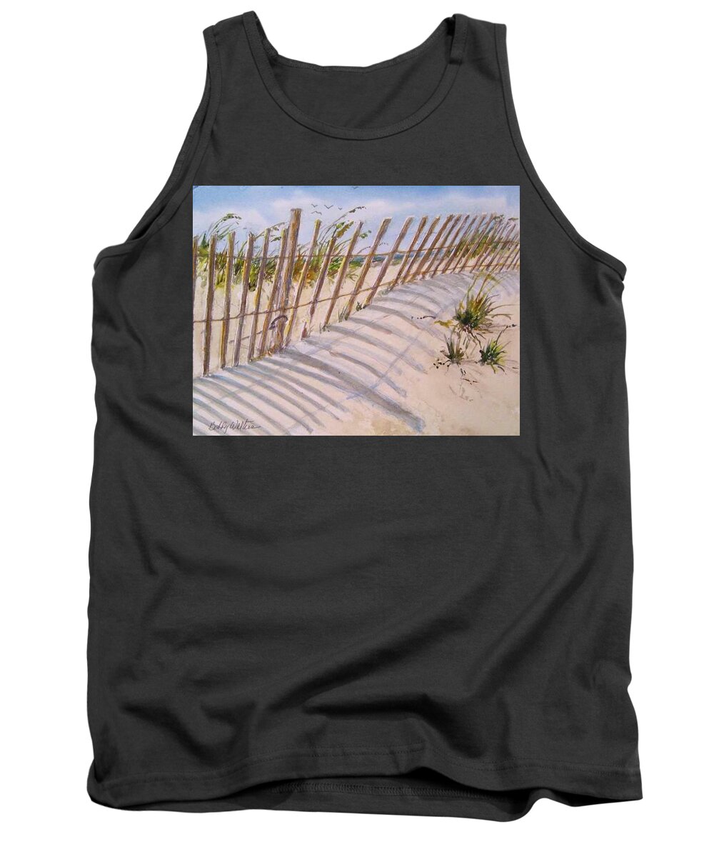 Sand Fence Tank Top featuring the painting Sea Oats And Shadows #1 by Bobby Walters