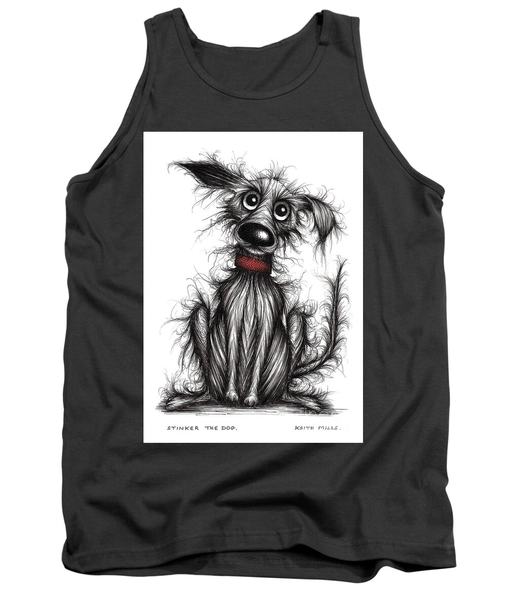 Stinker Tank Top featuring the drawing Stinker the dog #1 by Keith Mills