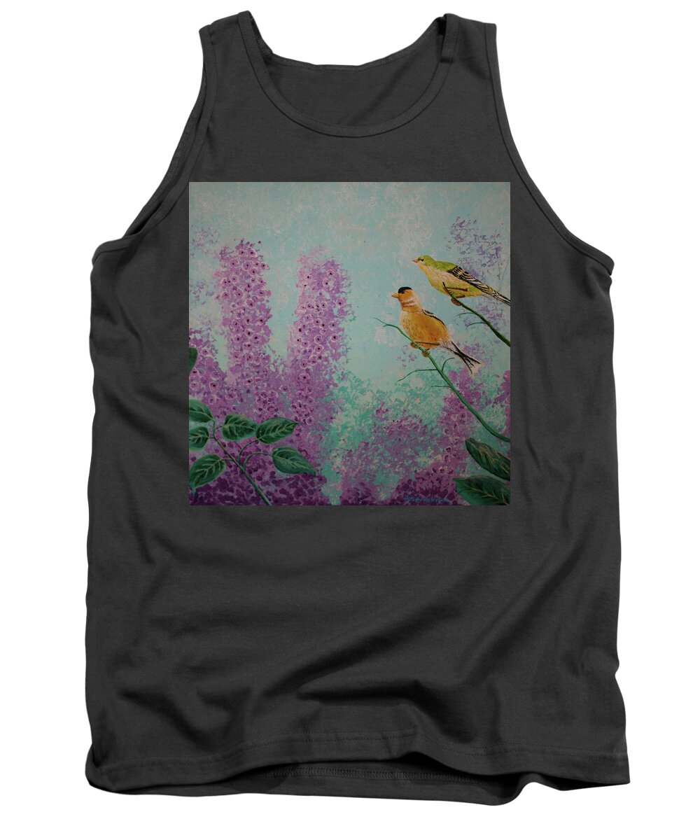 Acrylic Tank Top featuring the painting Two chickadees #1 by Martin Valeriano