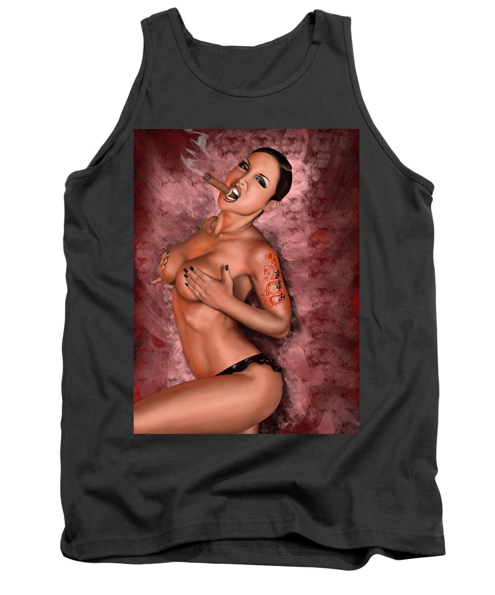 Pete Tank Top featuring the painting Up in Smoke #1 by Pete Tapang