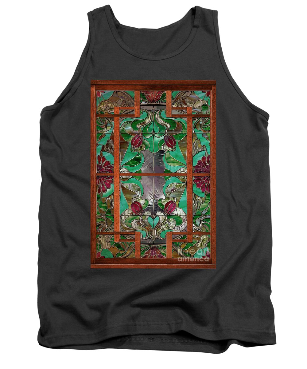 Stained Glass Tank Top featuring the painting 1922 Art Nouveau Stained Glass Panel by Mindy Sommers