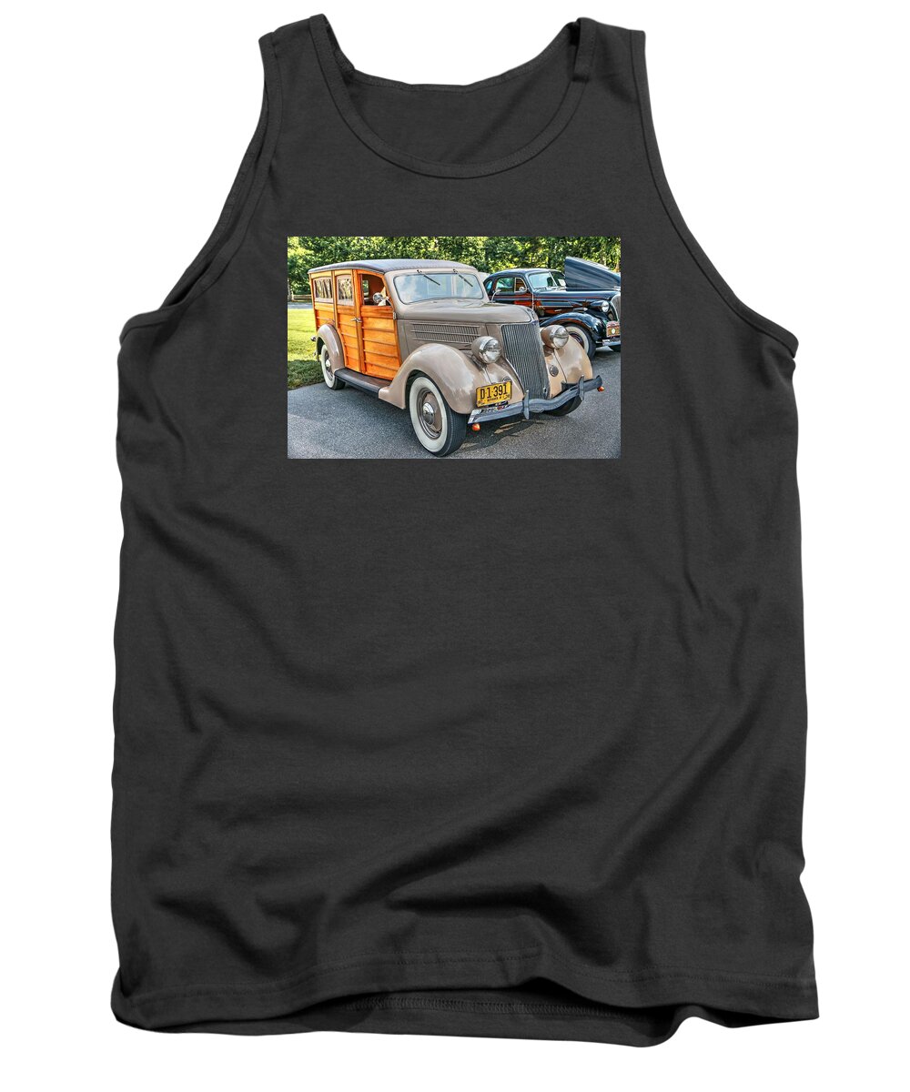 1936 Ford V8 Woody Station Wagon Tank Top featuring the photograph 1936 Ford V8 Woody Station Wagon by Carol Montoya