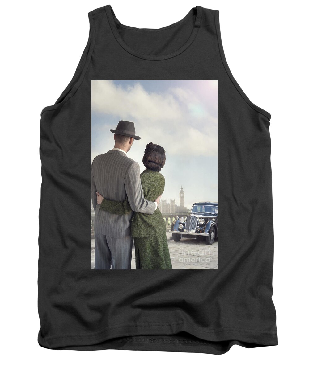 1930's Tank Top featuring the photograph 1940s Couple In London Arm In Arm by Lee Avison