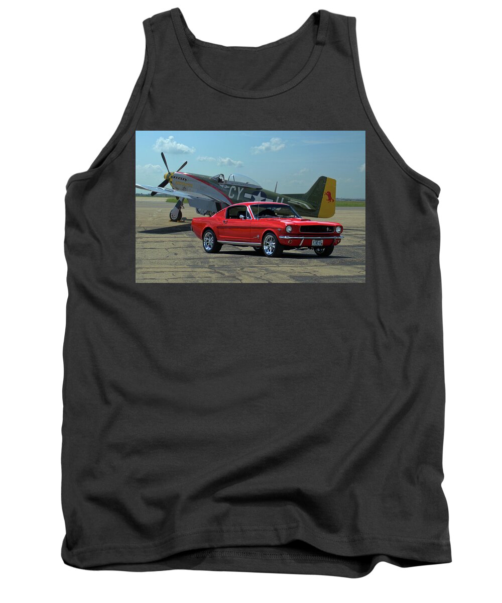 1965 Tank Top featuring the photograph 1965 Mustang Fastback and P51 Mustang by Tim McCullough