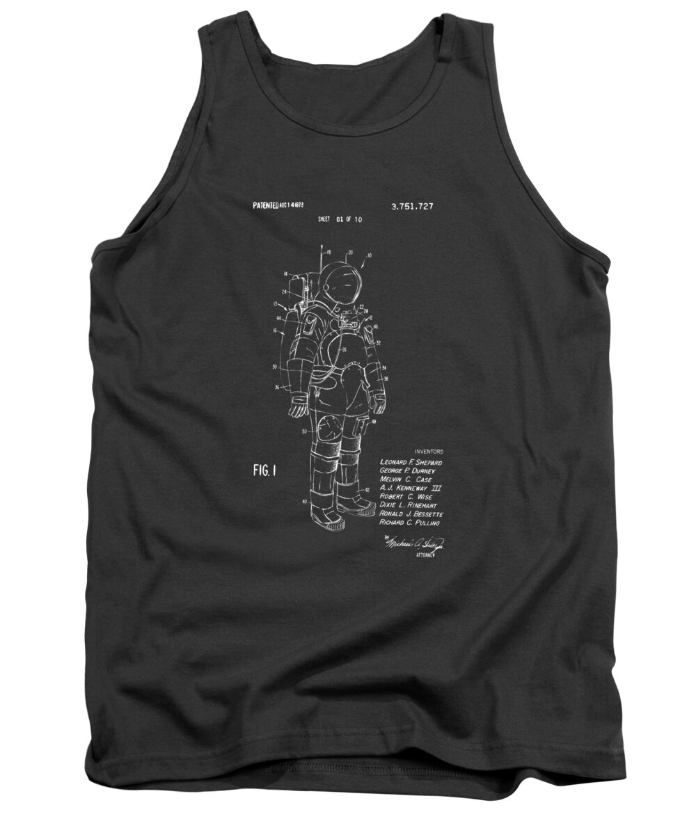 Space Suit Tank Top featuring the digital art 1973 Space Suit Patent Inventors Artwork - Gray by Nikki Marie Smith