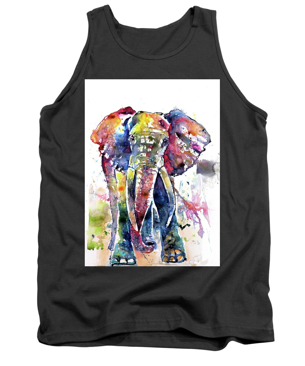 Animal Tank Top featuring the painting Big colorful elephant #2 by Kovacs Anna Brigitta