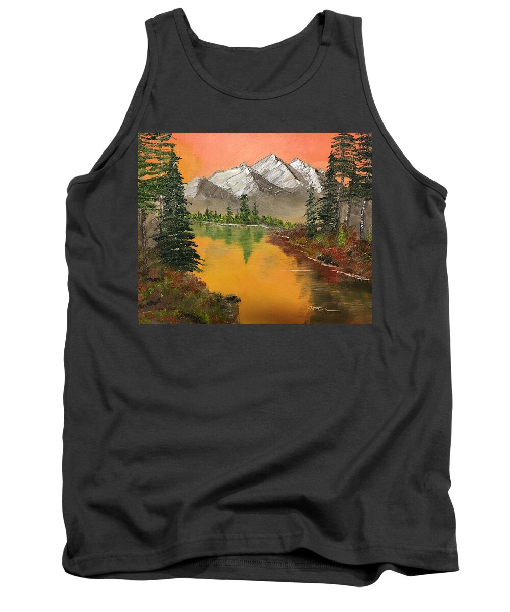 Lake Tank Top featuring the painting Pine Lake #2 by David Bartsch