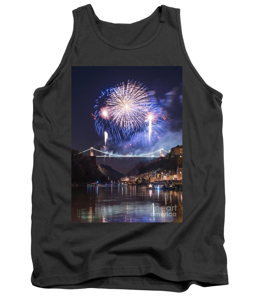 Fireworks Tank Top featuring the photograph Clifton Suspension Bridge fireworks #3 by Colin Rayner
