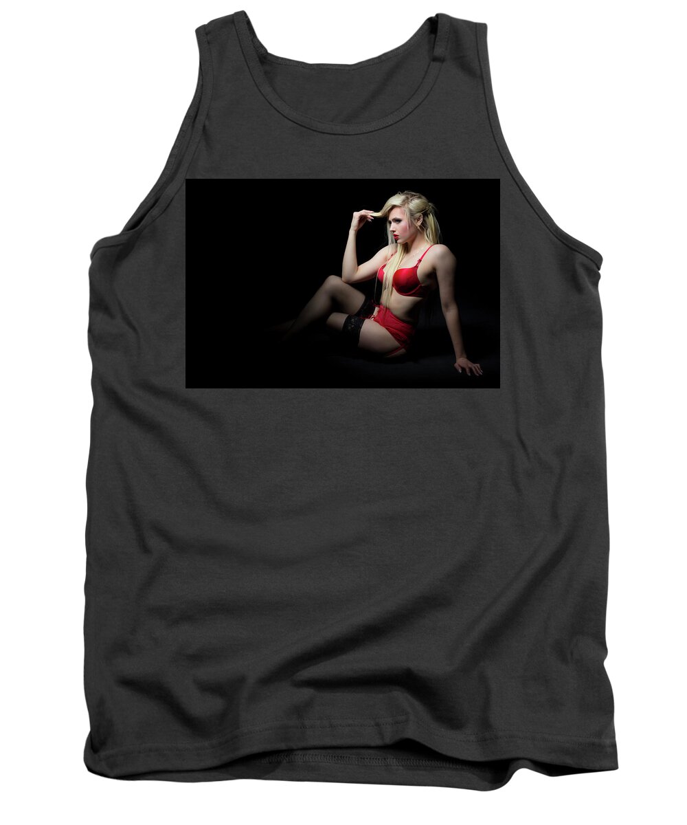 Sexy Tank Top featuring the photograph Red Lingerie #4 by La Bella Vita Boudoir
