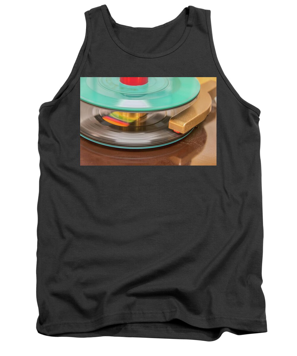 45 Rpm Tank Top featuring the photograph 45 RPM Record in Play Mode by Gary Slawsky