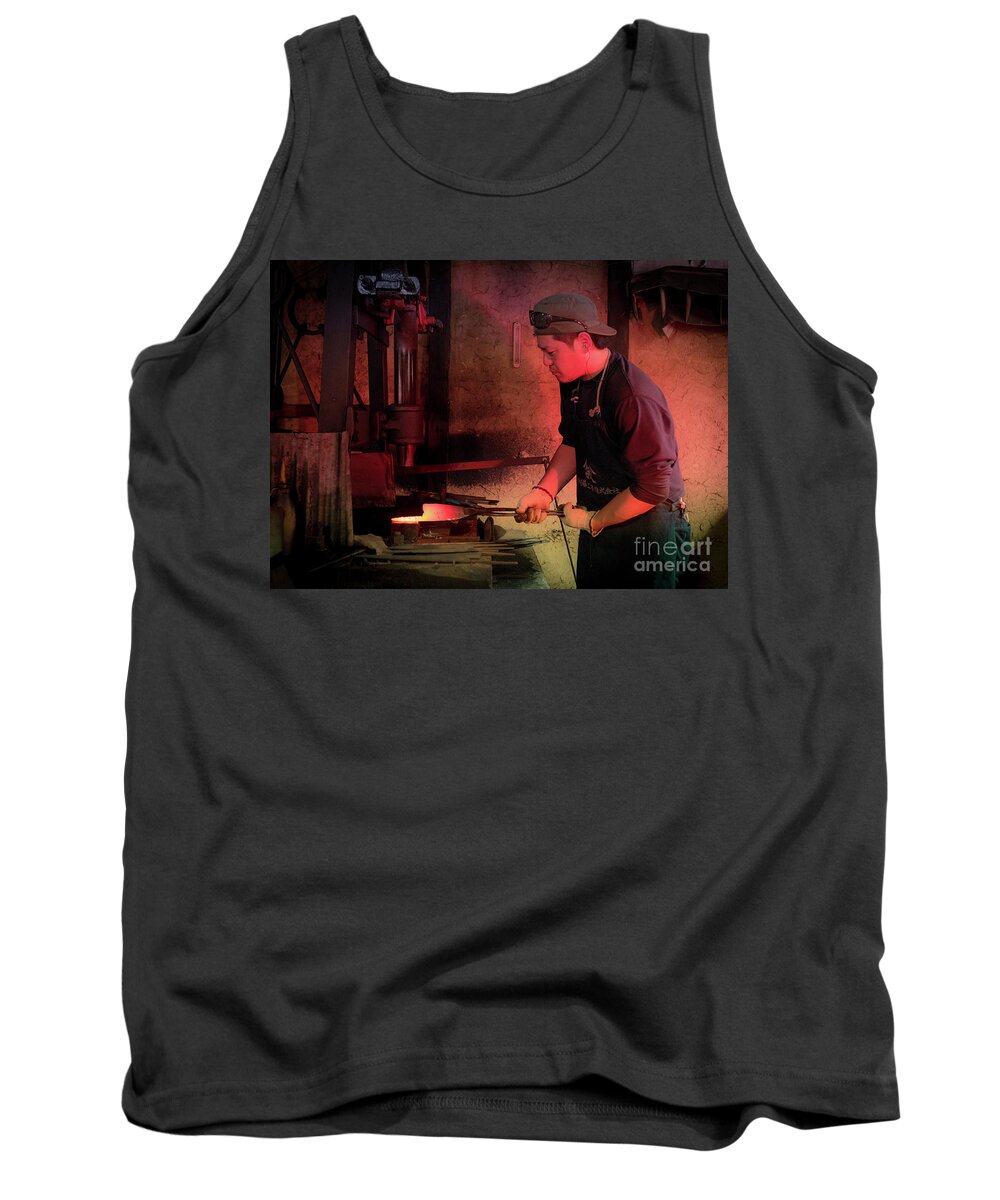 Blacksmith Tank Top featuring the photograph 4th Generation Blacksmith, Miki City Japan by Perry Rodriguez