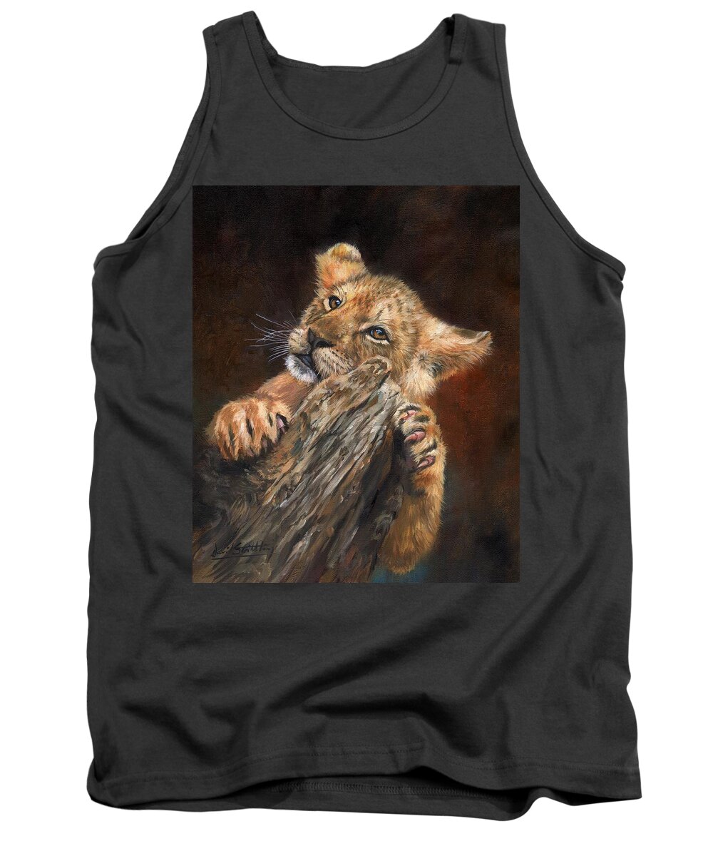 Lion Tank Top featuring the painting Lion Cub #5 by David Stribbling