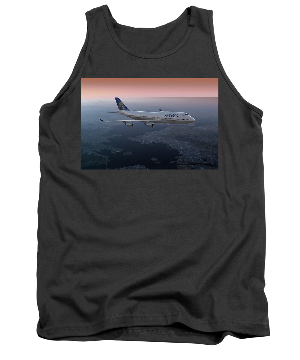 Airplane Tank Top featuring the digital art 747twilight by Mike Ray
