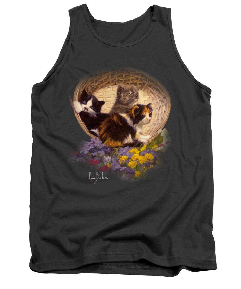 Cat Tank Top featuring the painting A Basket Of Cuteness by Lucie Bilodeau