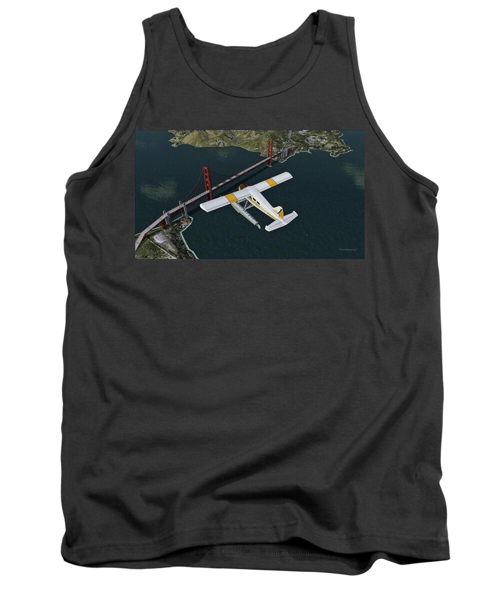 Aviation Tank Top featuring the digital art A Beaver Over the Bridge by Harold Zimmer