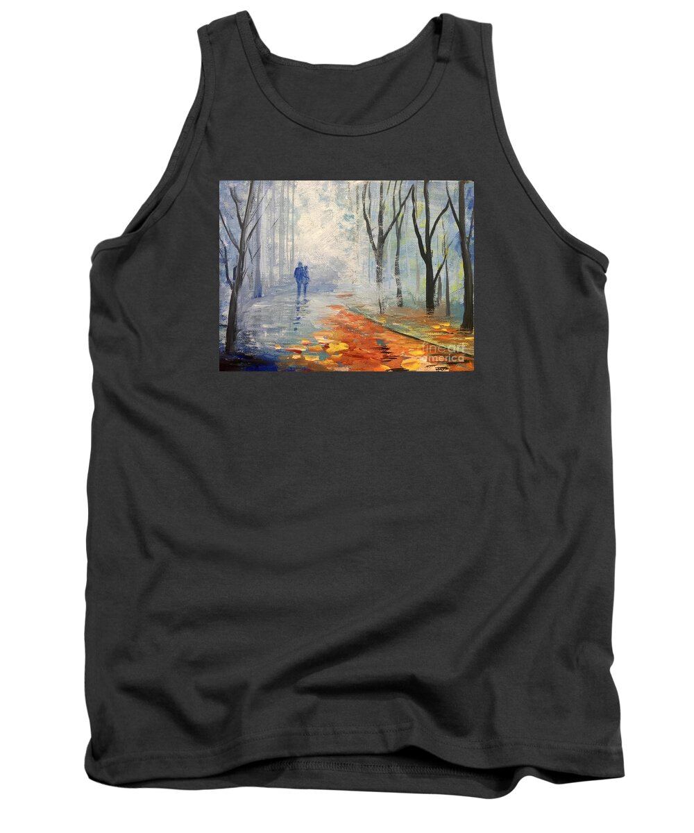 Greeting Card Tank Top featuring the painting A Fall Walk by Trilby Cole