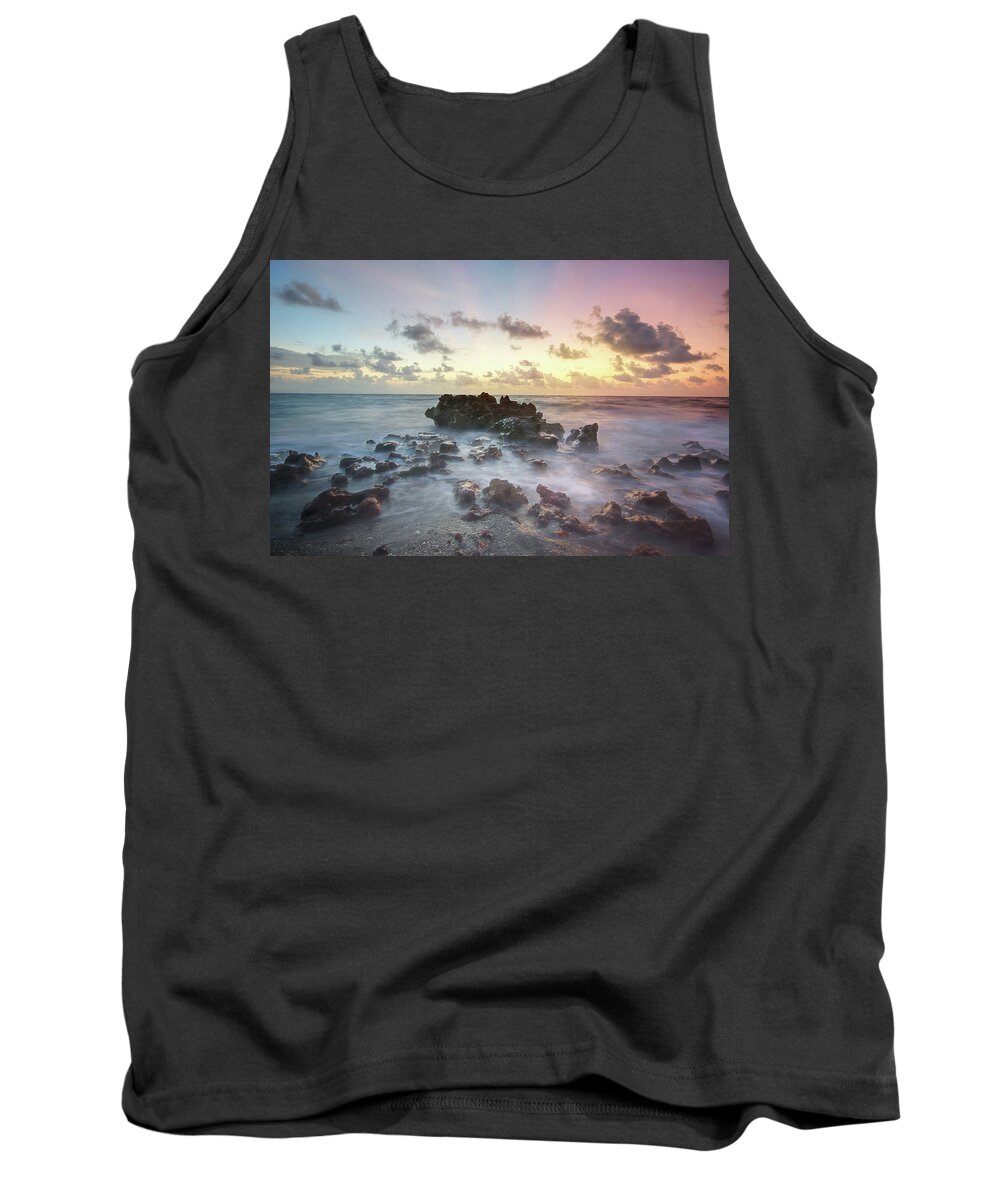 Rocks Tank Top featuring the photograph A Rocky Sunrise. by Evelyn Garcia