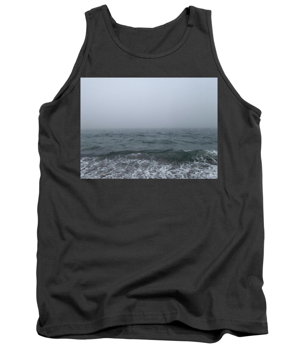 Beach Tank Top featuring the photograph A Very Foggy Day at the Beach by Mary Capriole