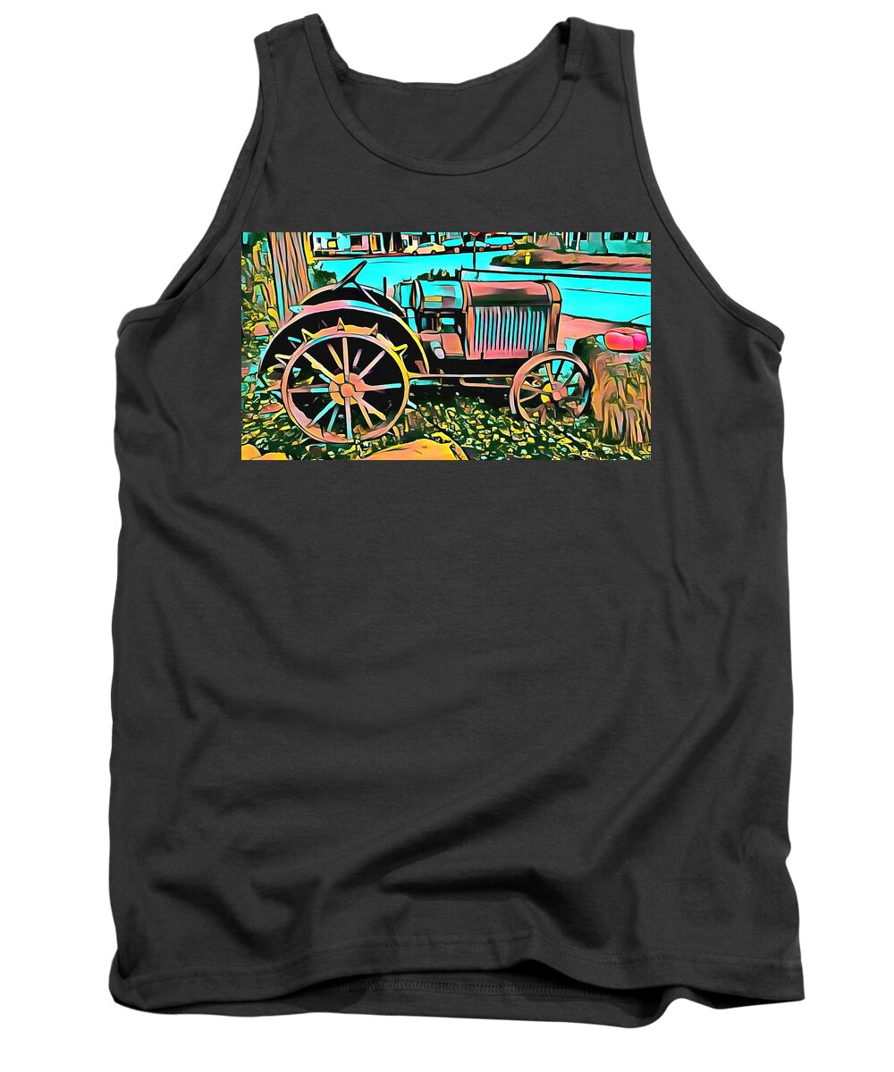 Tractor Tank Top featuring the digital art Abstract Tractor Los Olivos California by Floyd Snyder