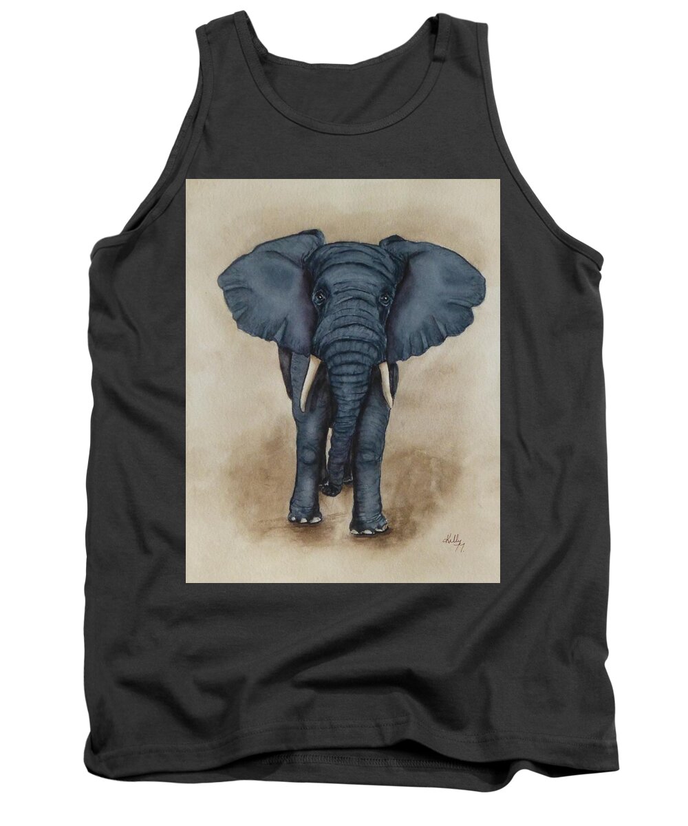 African Elephant Tank Top featuring the painting African Elephant by Kelly Mills