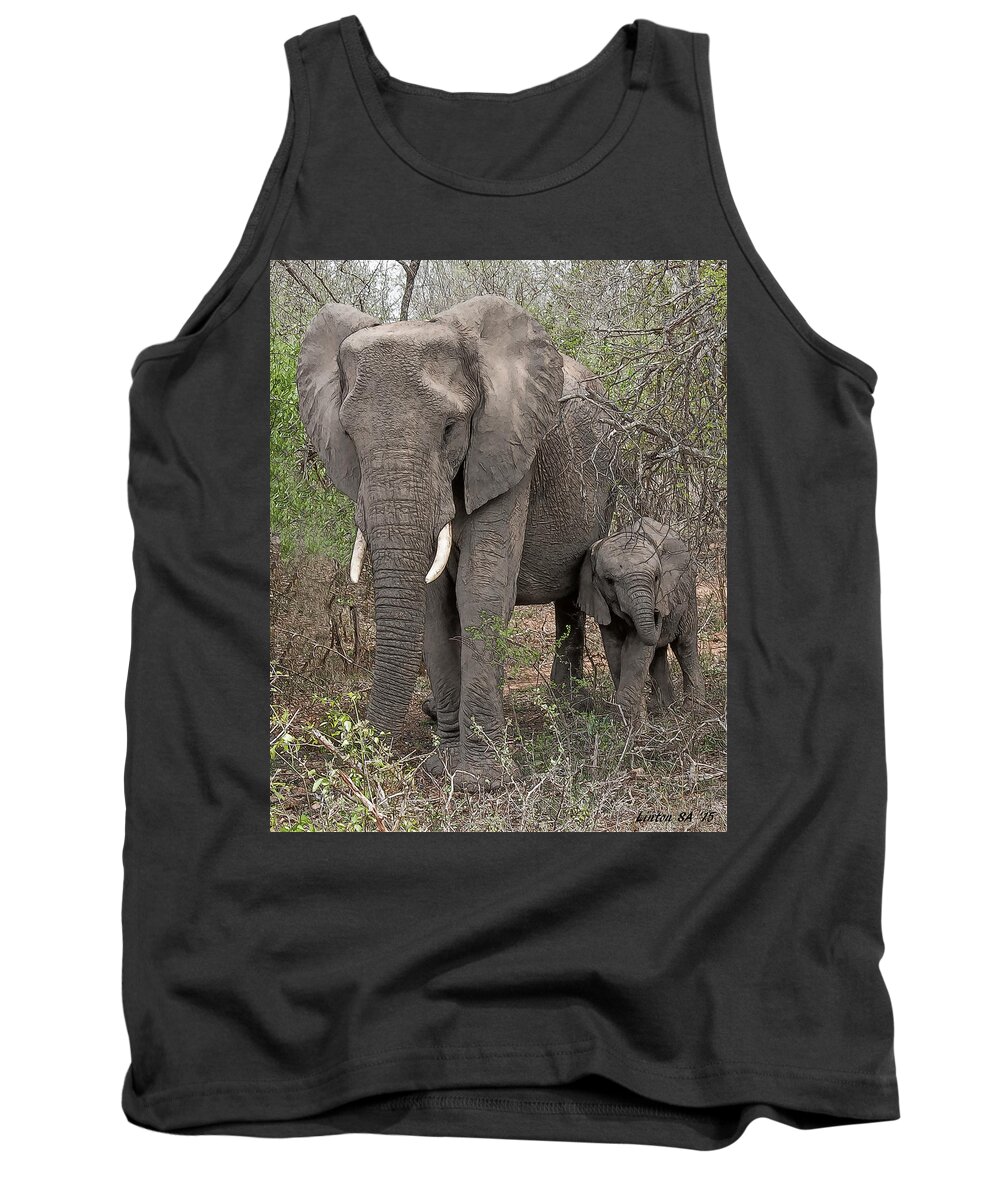 African Elephants Tank Top featuring the digital art African Elephants by Larry Linton