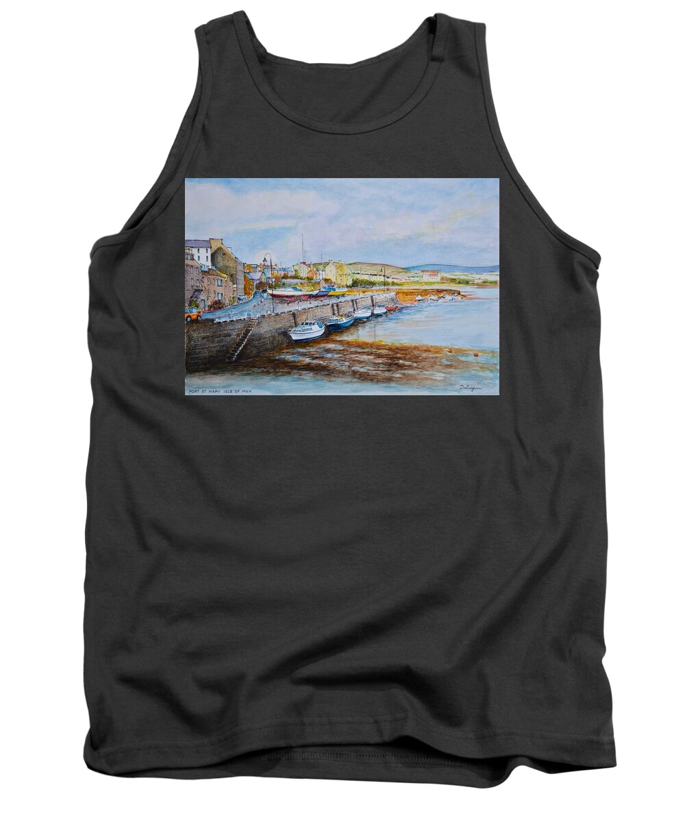 Harbor Tank Top featuring the painting Afternoon at Port St Mary on the Isle of Man by Dai Wynn