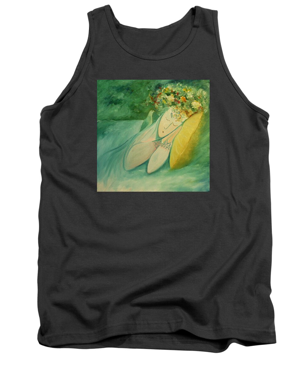 Nap Tank Top featuring the painting Afternoon nap in the garden by Tone Aanderaa