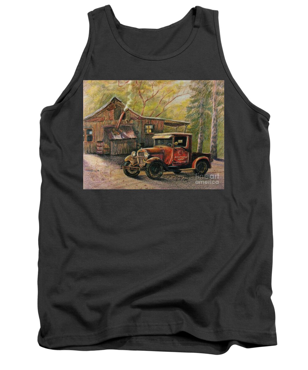 Old Trucks Tank Top featuring the drawing Agent's Visit by Marilyn Smith